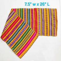 Colorful striped fabric with dimensions 7.5" w x 26" L on a white background
