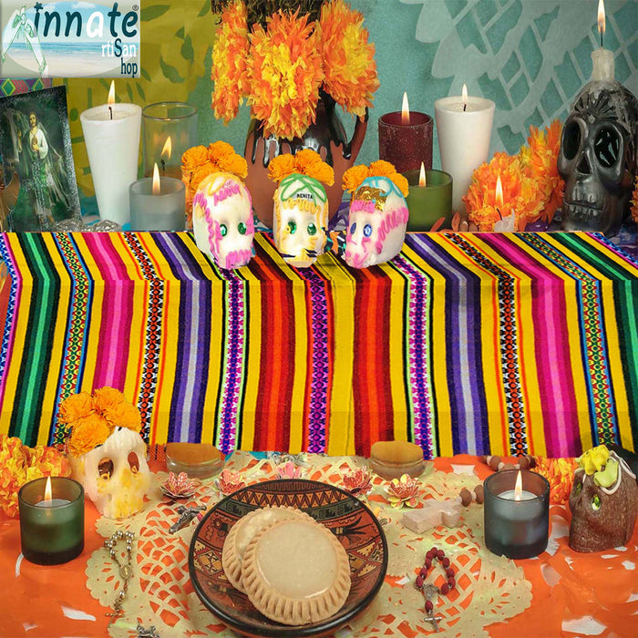 altar, table runner, aguayo, cempasuchil, caminos de mesa, ofrenda, chicos, delgados, andinos, sud america