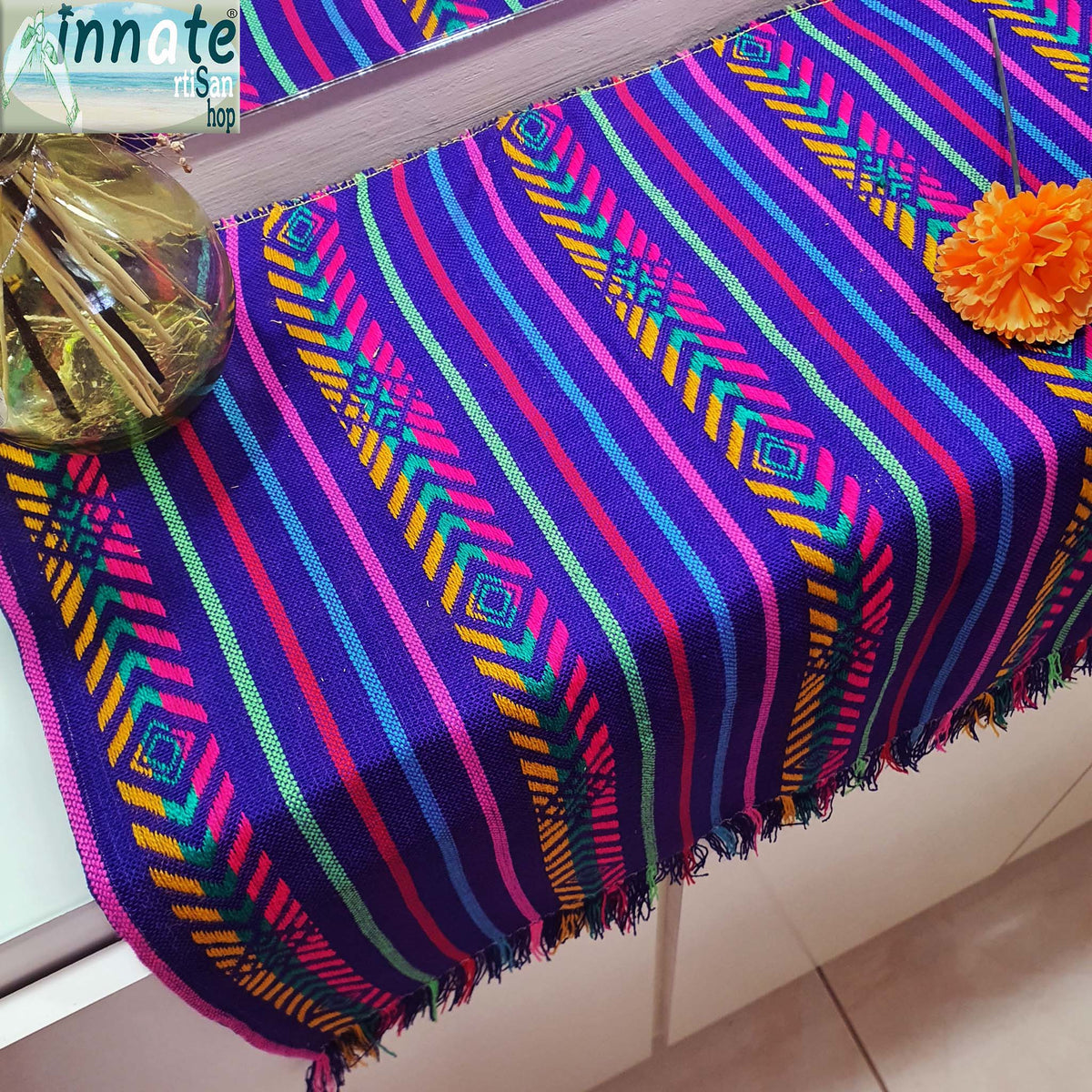 altar, table runner, purple, woven, cambaya, camino de mesa, altar, ofrenda, morado, bordado, Mexicano, Mexican