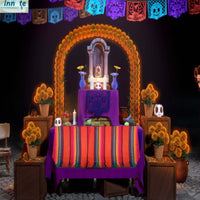 altar, ofrenda, table runner, camino de mesa, mantel, tablecloth, day of dead, shelf, small, orange, cempasuchil, color, mango