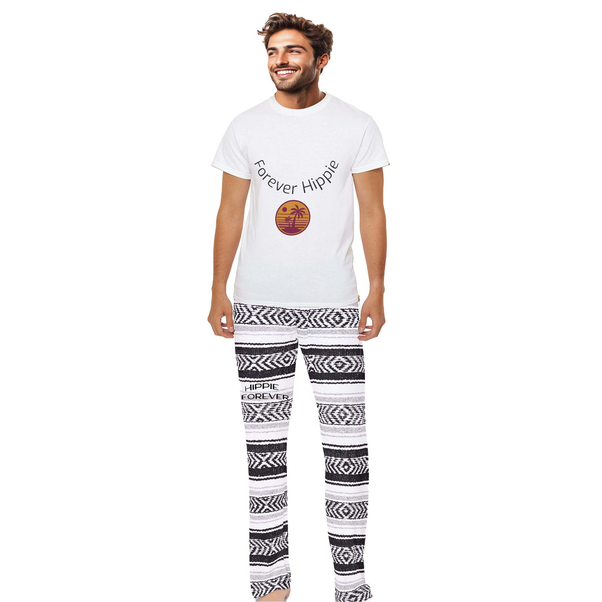 T shirt, pajama, baja blanket print, pants, loungewear, cozy set, Man