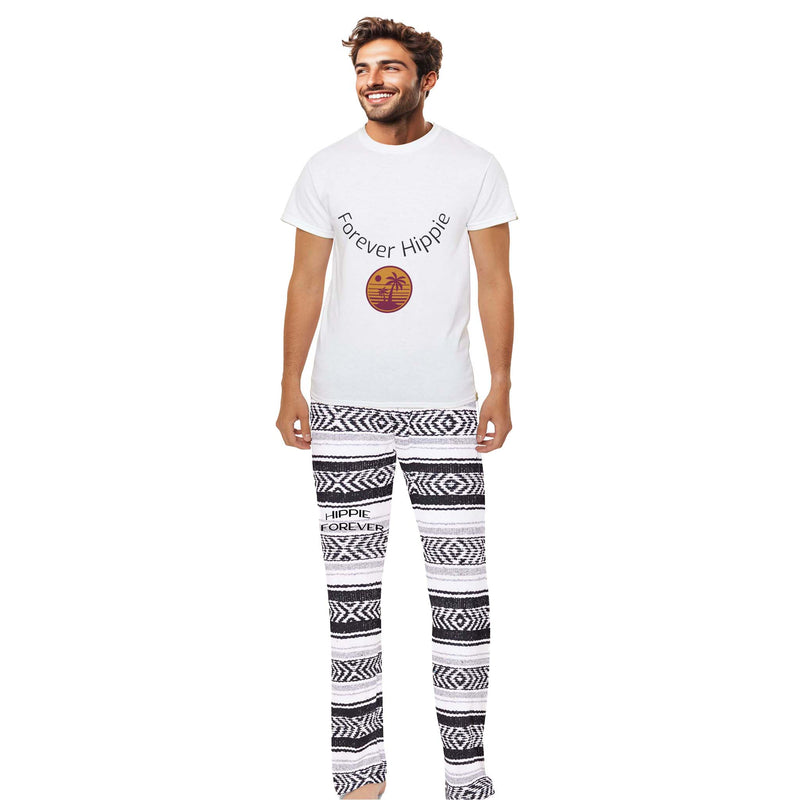 T shirt, pajama, baja blanket print, pants, loungewear, cozy set, Man