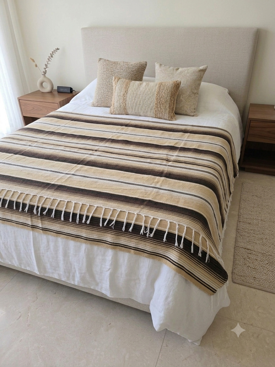 Serape brown/beige blanket, throw blanket, Full size