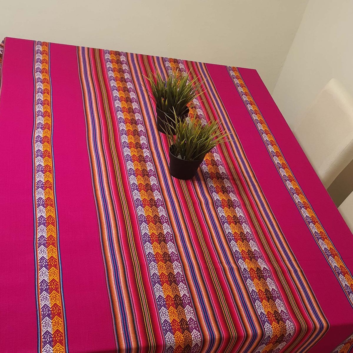 Hot pink Andean runner, tablecloth, Cusco, Rubi Red