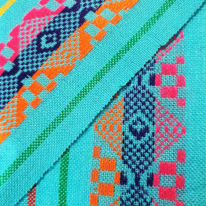 Mexican fabric, by the yard, Aztec, Mayan, cambaya, woven, cinco de mayo, turquoise, reboseo, telas mexicanas, por metro, para rebozo, fiesta