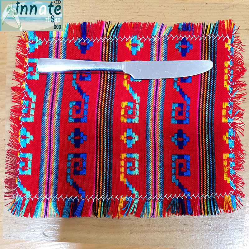 mini coasters, Mexican, non skid, non slip, cambaya, Mexican, woven, artisan, red, aztec