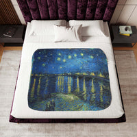 sherpa blanket, over full size bed, medium size, painting, art, Starry Over Rhône, Vincent van Gogh, print on blanket