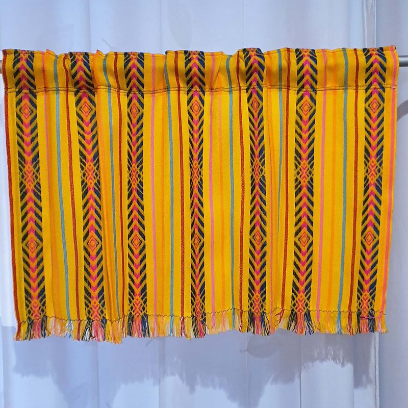 Mexican curtains, valance, kitchen curtain, cortinas para cocina, amarillas, mostaza, mustard, yellow, ethnic, Aztec, Maya