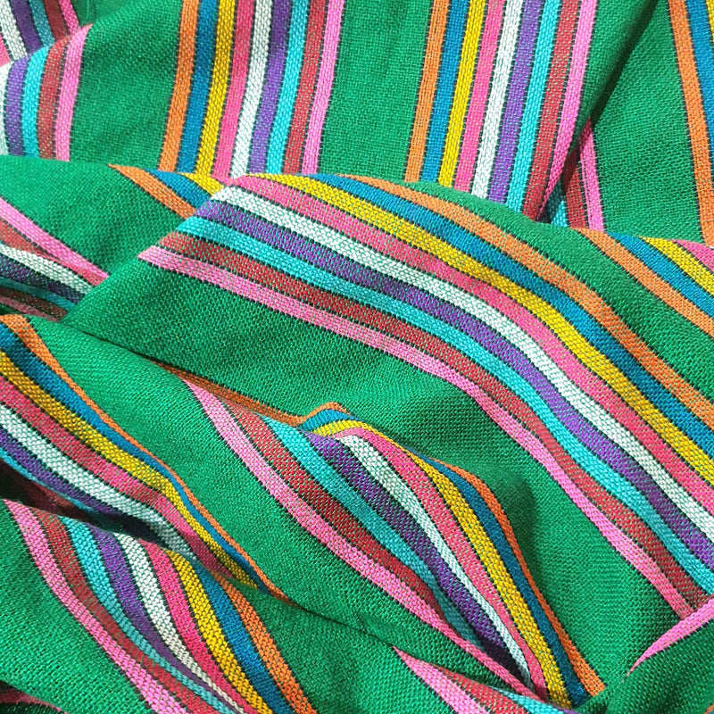 tela mexicana, verde, rayada, cambaya, por metro, Mexican fabric, green, striped, fiesta, multicolor, woven, artisan, for reboseo, para rebozo