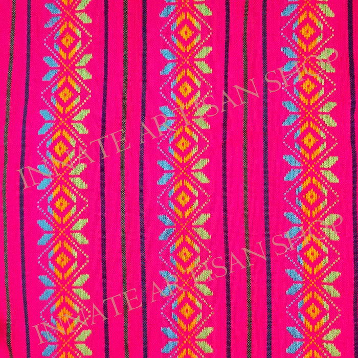 Mexican fabric, fuchsia, hot pink, multicolor design, Aztec