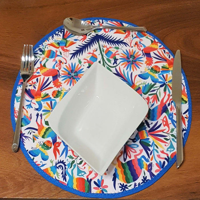 housewarming gift, round, placemat, Otomi, Tenango, Mexican, 14 inch, table topper