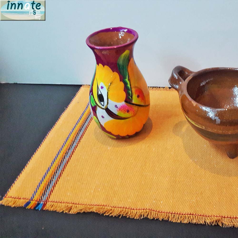 Rustic placemat, Mexican jerga, cloth placemats, motorhome,beach,picnic,ethnic,native,yellow,blue,orange,green,white,artisan ,  vivid color placemat