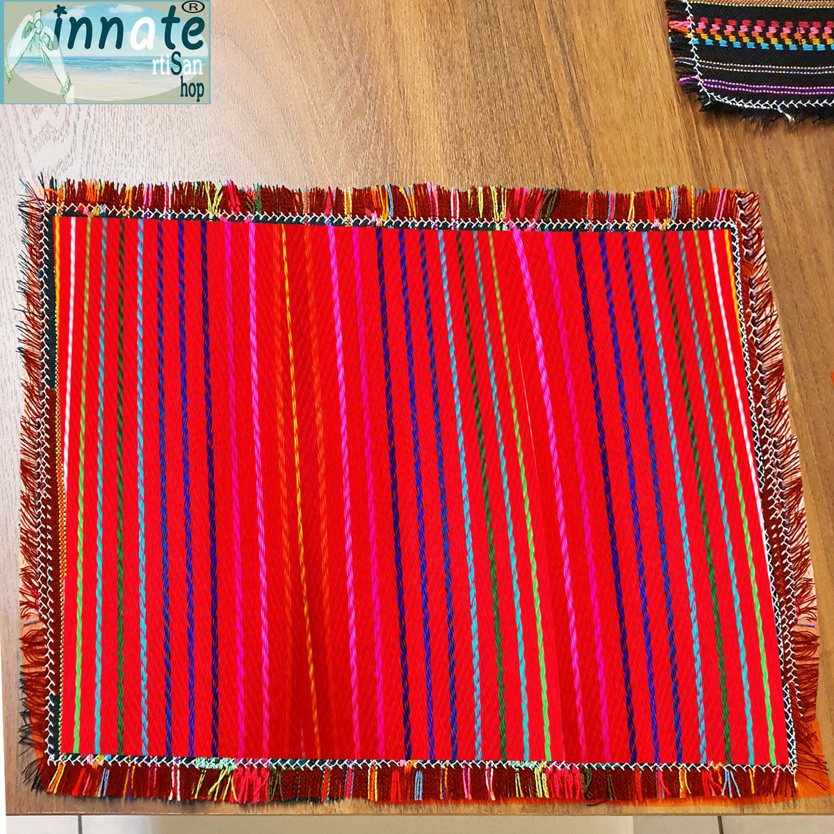Mexican placemats, red, stripes, cambaya,  fabric, washable, artisan