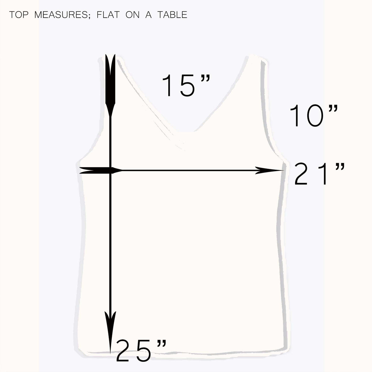 Measurement chart for a tank top with dimensions labeled on a white background