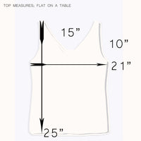 Measurement chart for a tank top with dimensions labeled on a white background
