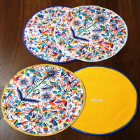 4 set, round, placemat, Otomi, Tenango, Mexican, 14 inch, table topper, manteles individuales, redondos, Mexicanos