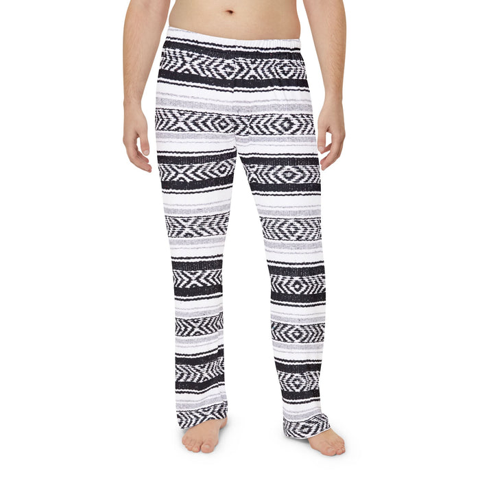 pajama pant, black and white, baja blanket print, front view