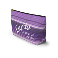 bridesmaid gift, bag, toiletry, makeup, accessories, purple serape, amethyst, with name, customized, personalized, XV gifts