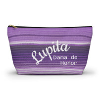 bridesmaid gift, bag, toiletry, makeup, accessories, purple serape, amethyst, with name, customized, personalized, XV gifts
