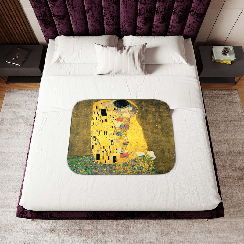 blanket, sherpa, Gustav Klimt, the kiss, blanket, art, sherpa blanket, paintings, famous paint, gift for artist, full size bed, throw blanket with art