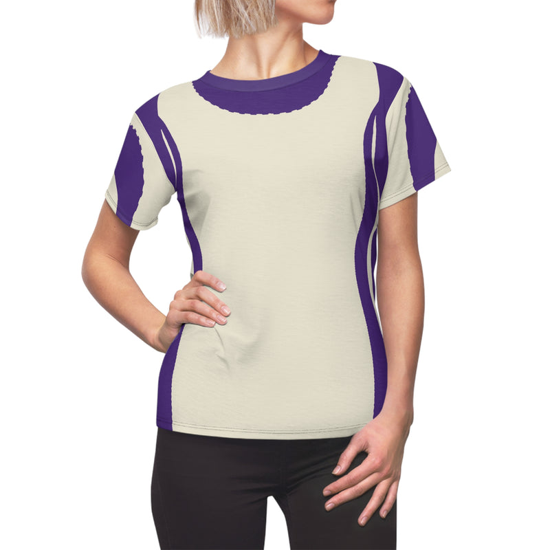 Woman with Tshirt back, slim effect, tee, T shirt, ivory and purple, slimming effect top
