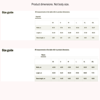 size chart, product size, tshirt, slimming effect, customized, personalized
