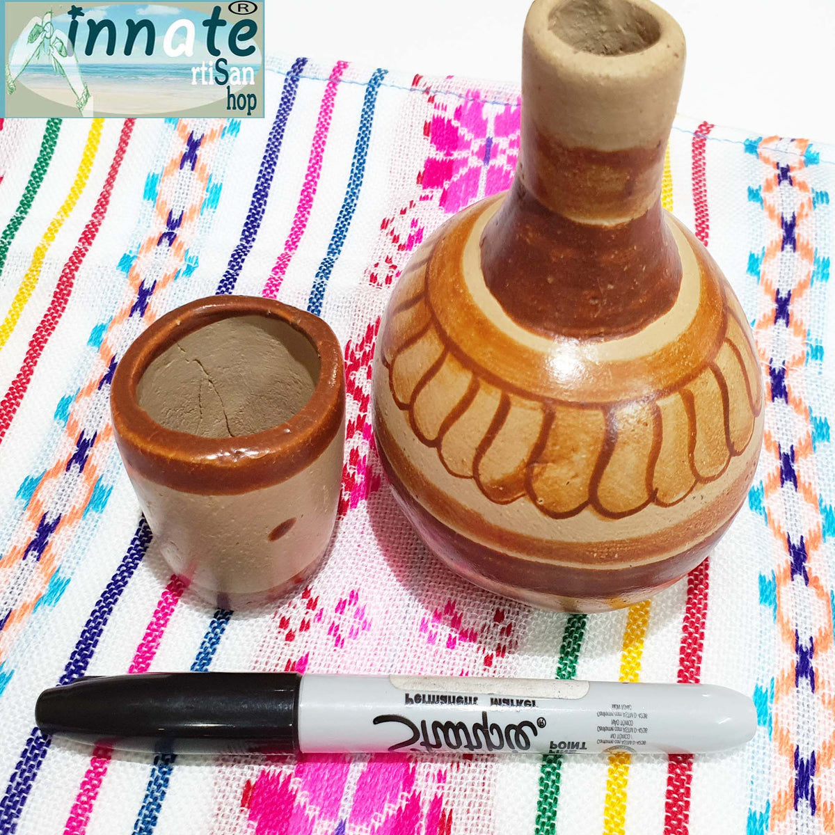 clay, Mexican, botellon, water jug, mini water jug, altar accessories, artisan