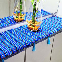 Tasseled entryway, foyer, table runner, royal blue, woven