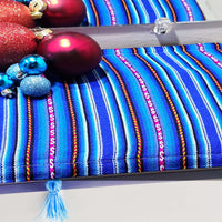 Tasseled entryway, foyer, table runner, royal blue, woven