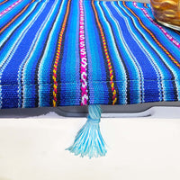 Tasseled entryway, foyer, table runner, royal blue, woven