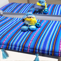 Tasseled entryway, foyer, table runner, royal blue, woven