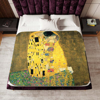blanket, sherpa, Gustav Klimt, the kiss, blanket, art, sherpa blanket, paintings, famous paint, gift for artist, full size bed, throw blanket with art, large size, for full size bed