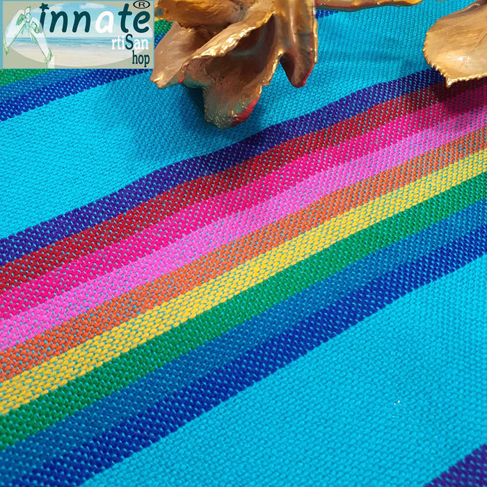 turquoise fabric, rainbow bar, blue, cambaya, woven
