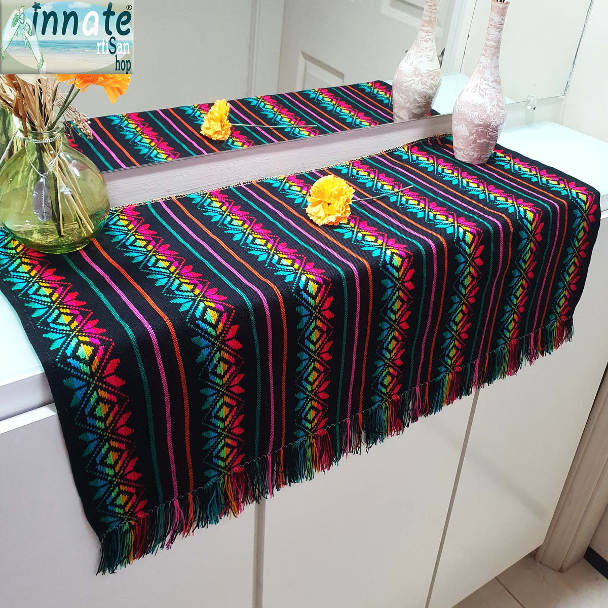 camino de mesa, negro, altar, ofrenda, dia de muertos, table runner, Mexican, black, day of death, offering