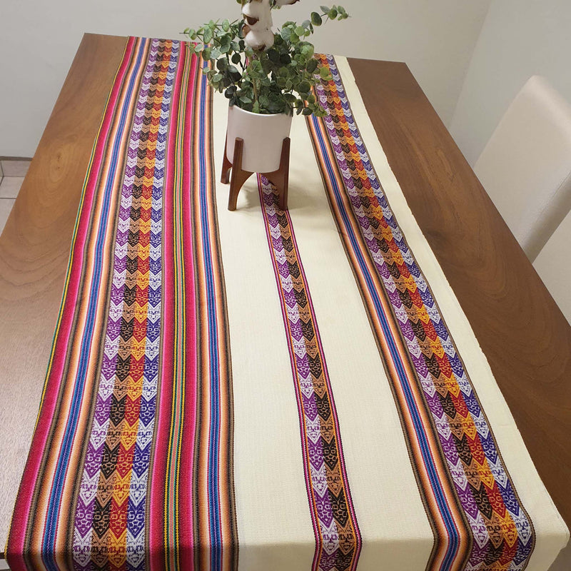 peruvian tablecloth, peruvian table runner, andean table runner, Inca, Peru, aguayo, linen, off-white, Peru