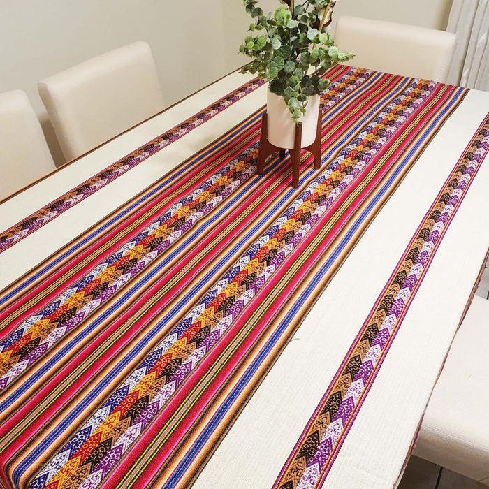 peruvian tablecloth, peruvian table runner, andean table runner, Inca, Peru, aguayo, linen, off-white, Peru