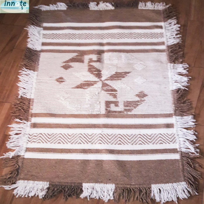 rug, accent, recycled, pinwheel, striped, camel tone, beige, light brown, washable, artisan, Mexican, reversible