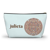 toiletry bag, cosmetics, small bag, zippered, aztec calendar, Mexican themed, bridesmaid gift, XV, customized, personalized