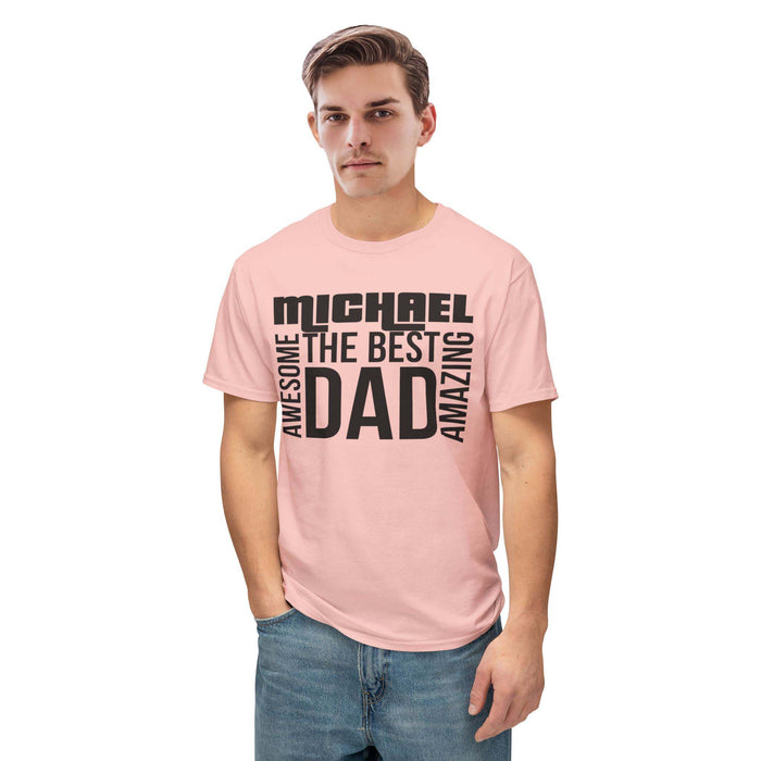 Dad T-Shirt - customized, shirts, Male shirts, personalized, cotton shirt, short sleeve, pink, peach