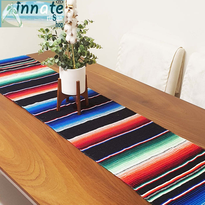 Mexican, table runner, serape, black, 7ft, camino de mesa, Mexicano, sarape, zarape, negro, largo