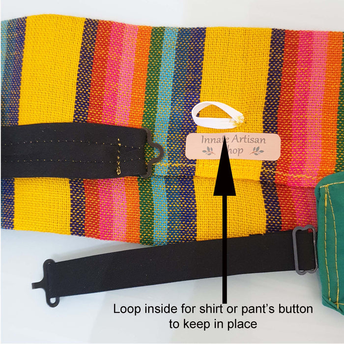 pleated, cummerbund, faja, smoking, tuxedo, bow tie, Mexican, serape, yellow, mango, rainbow, artisan, adjustable, woven, sarape