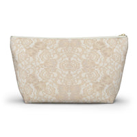 Zippered bag, lace bag, customized, personalized, champagne beige, XV gift, bridesmaid gift, champagne color, soft ivory tone, satin bottom