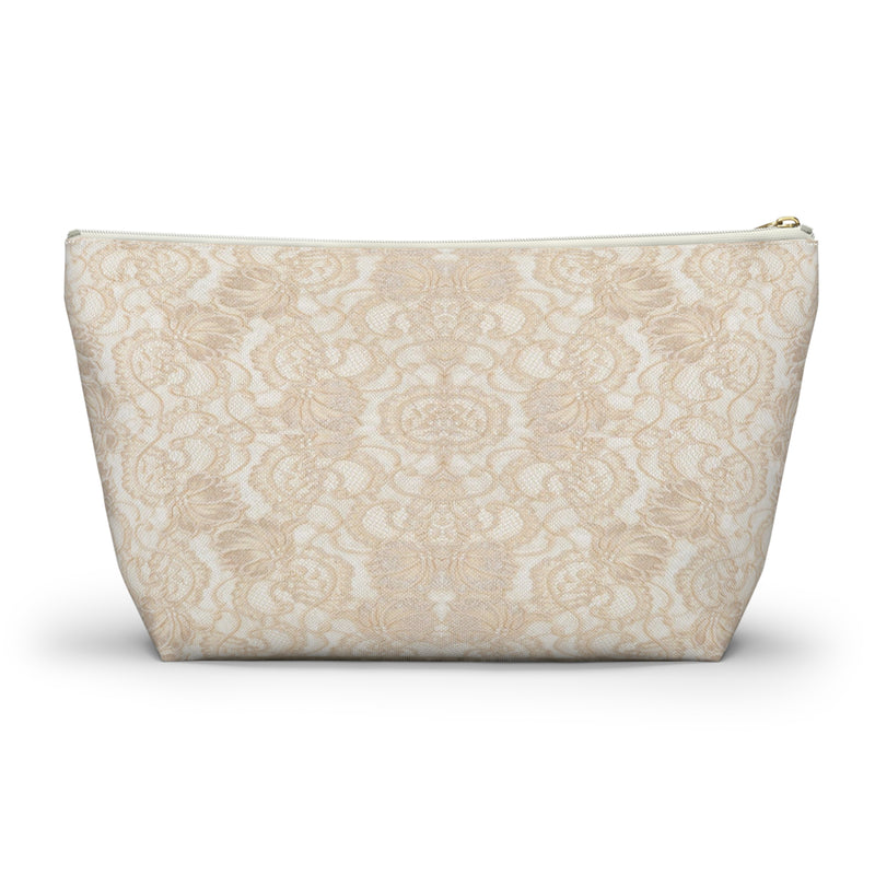 Zippered bag, lace bag, customized, personalized, champagne beige, XV gift, bridesmaid gift, champagne color, soft ivory tone, satin bottom
