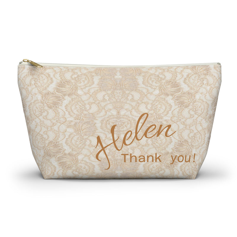 Zippered bag, lace bag, customized, personalized, champagne beige, XV gift, bridesmaid gift