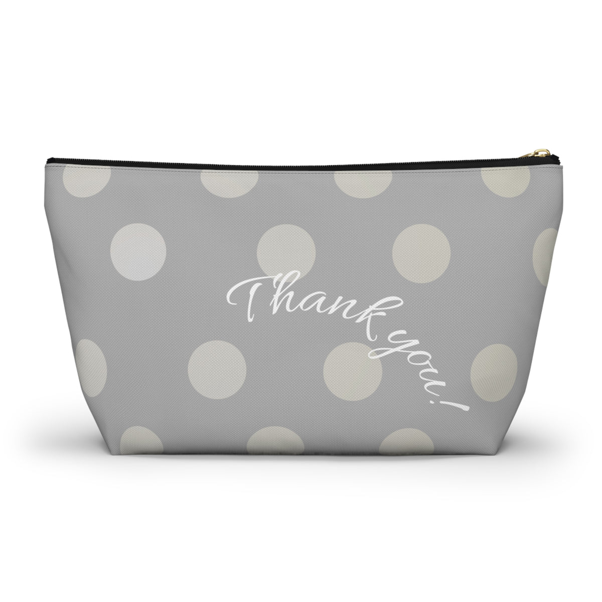 bridesmaid gift, zippered bag, makeup, accessories, toiletry, personalized, customized with names, dates, polka dots, grey