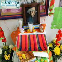 altar, ofrenda, table runner, camino de mesa, mantel, tablecloth, day of dead, shelf, small, orange, cempasuchil, color, mango