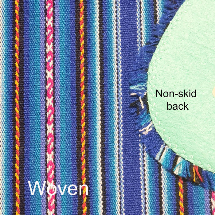 Clearance, on sale, Andean, Placemats, Inca, Peruvian, non-skid, non-slip, anti-skid, fabric, washable, royal blue, oval, coasters