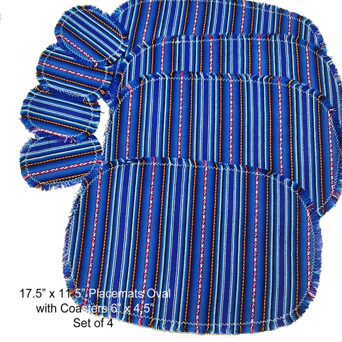 Clearance, on sale, Andean, Placemats, Inca, Peruvian, non-skid, non-slip, anti-skid, fabric, washable, royal blue, oval, coasters