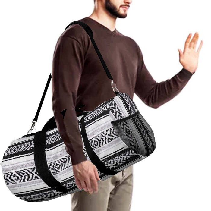 duffel bag, father's day, male gift, gift for him, black and white, canvas, Baja blanket print