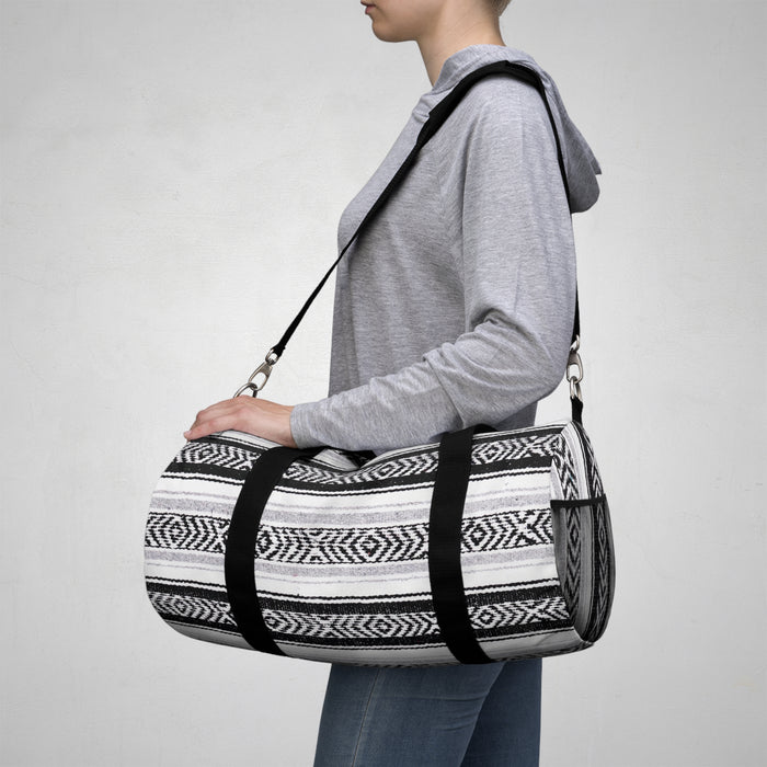 duffel bag, father's day, male gift, gift for him, black and white, canvas, Baja blanket print